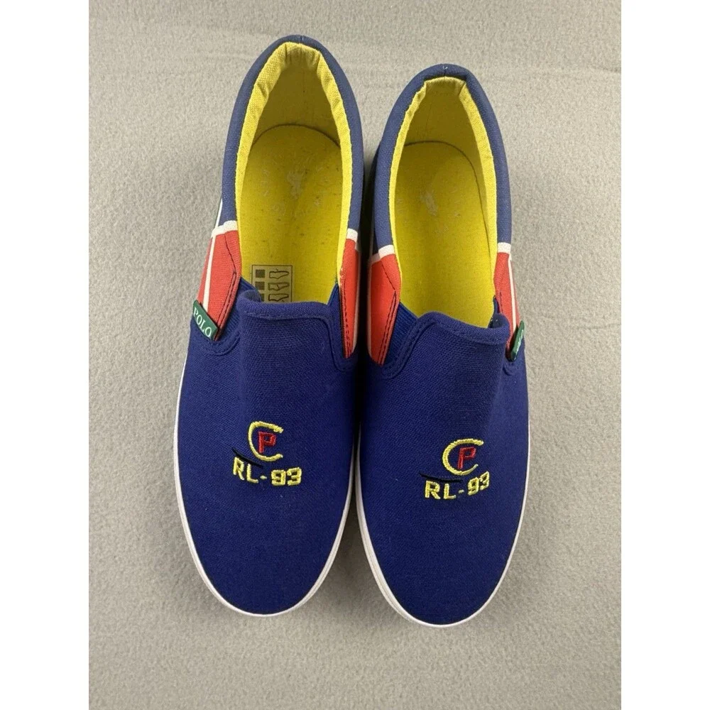 Polo Ralph Lauren RL-93 Men's Canvas Slip-On Shoes Colorblock Logo Blue US 6.5